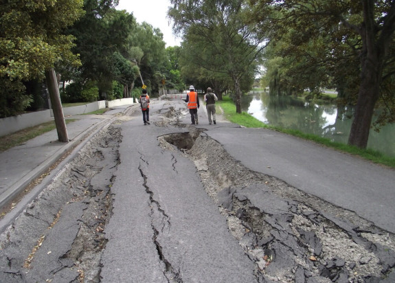 Avonside Drive subsidence and lateral spreading after Christchurch Earthquake 2011