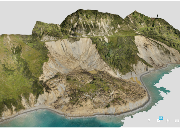 Screenshot of the 3D model of Whareongaonga landslides December 21 2021. Andrew Boyes GNS