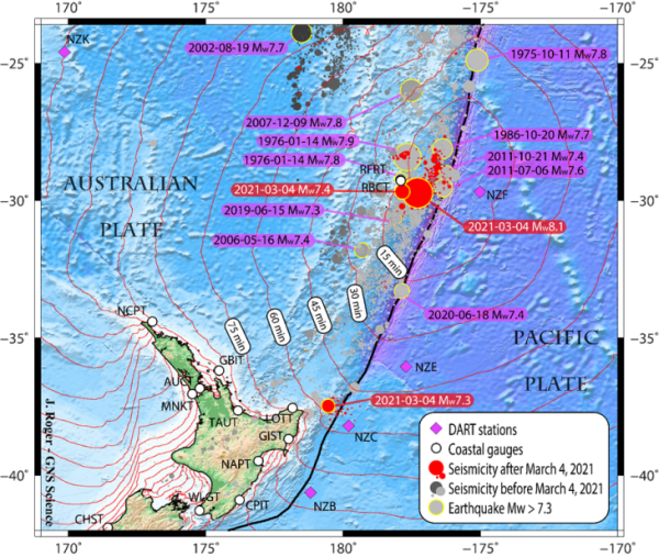 Figure 1: Seismicity of the Kermadec Subduction zone from January 1970 to July 2021