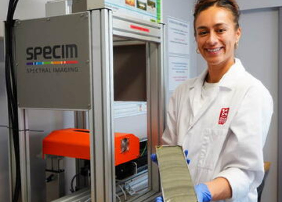 Blake Ambassador Soltice Morrison with a sediment core.