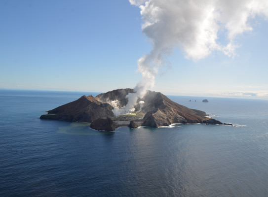 View of Whakaari White Island during monitoring flight on 31 August