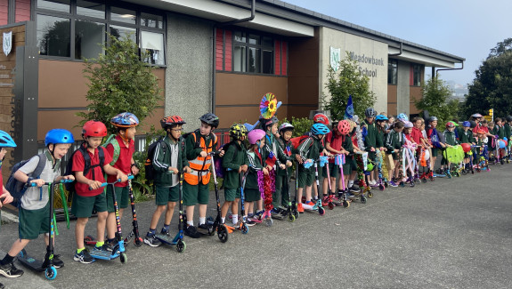 Meadowbank scooters lined up photo Celia Wells