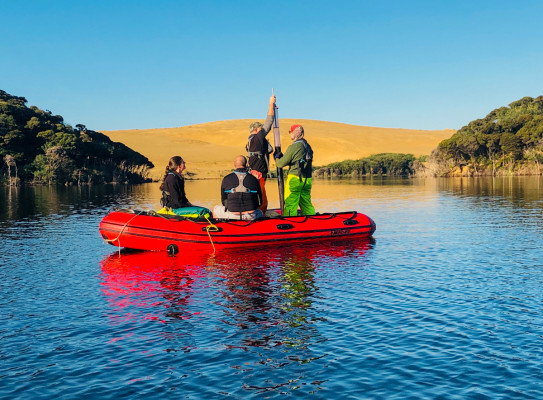 Taking a sediment core from Lake Wai Roupu in Northland photo credit Lakes380 team