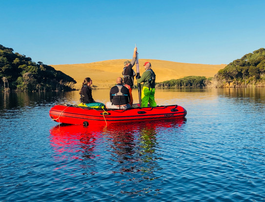 Taking a sediment core from Lake Wai Roupu in Northland photo credit Lakes380 team 3