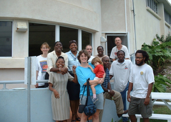Gill Jolly with Montserrat Volcano Observatory staff in 2004