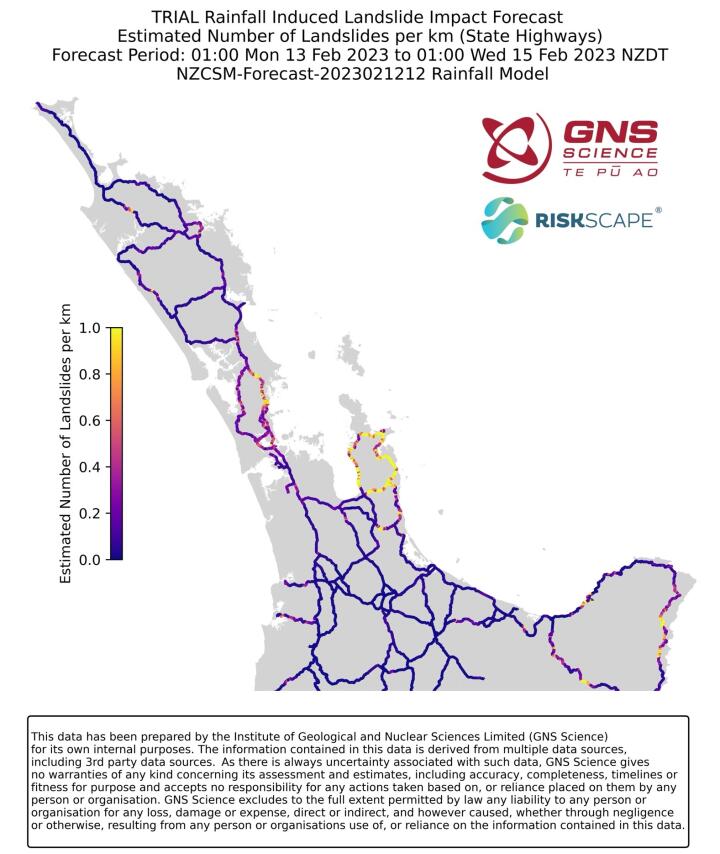 Trial rainfall induced landslide impact forecast